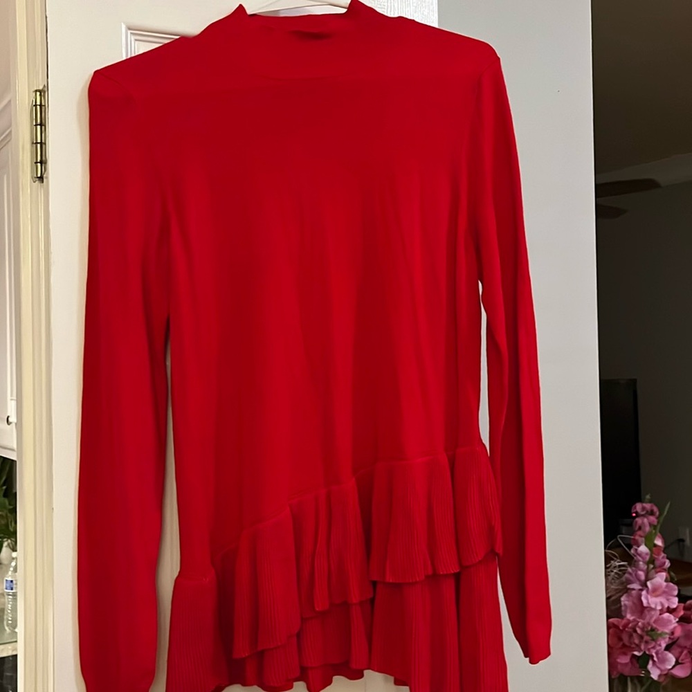 The Limited Collection red soft long sleeve, high neck long  layered bottom